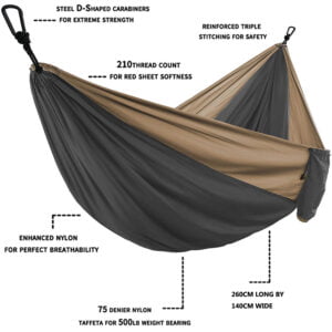 Solid-Color-Parachute-Hammock-with-Hammock-straps-and-Black-carabiner-Camping-Survival-travel-Double-Person-outdoor-1